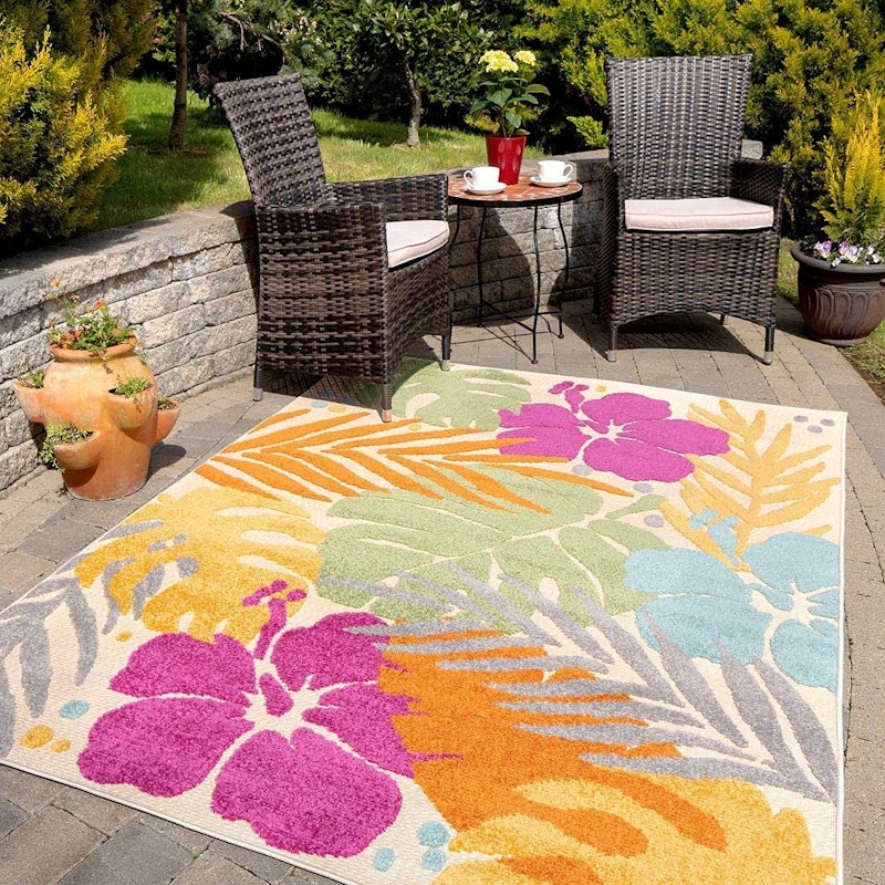 Floral Multicoloured Flatweave Garden Rug 1