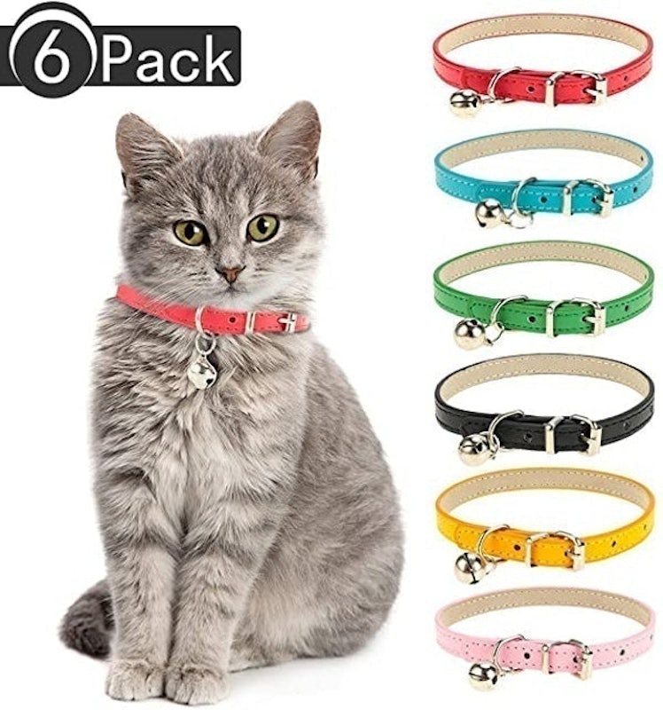 6 Pack Leather Cat Collars 2