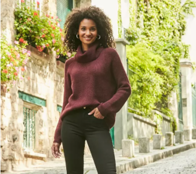 Soft Knit Roll Neck Jumper, Wine 2