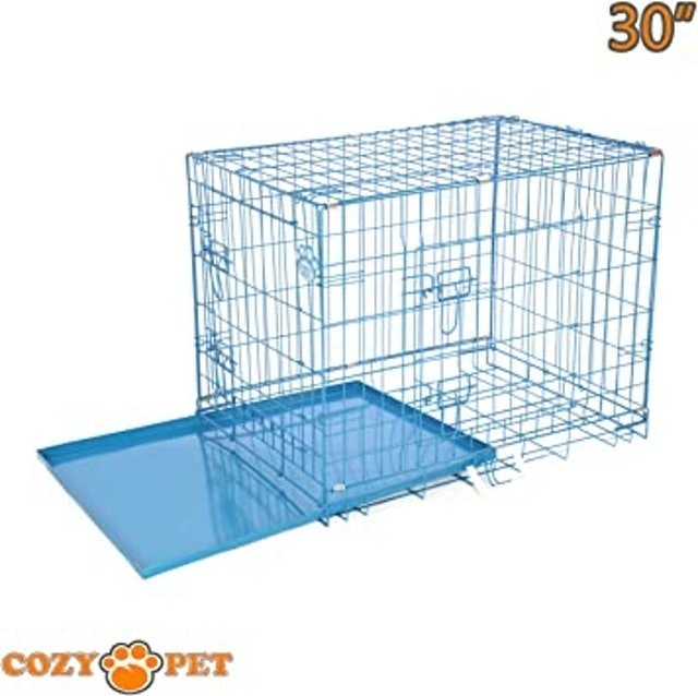 Blue Metal Folding Puppy Crate  3