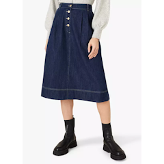 Button Fly Denim Midi Skirt