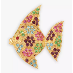 Vintage 22ct Gold Plated Swarovski Crystal Fish Brooch
