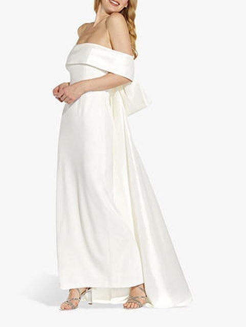 Crepe Taffeta Bow off Shoulder Gown 1