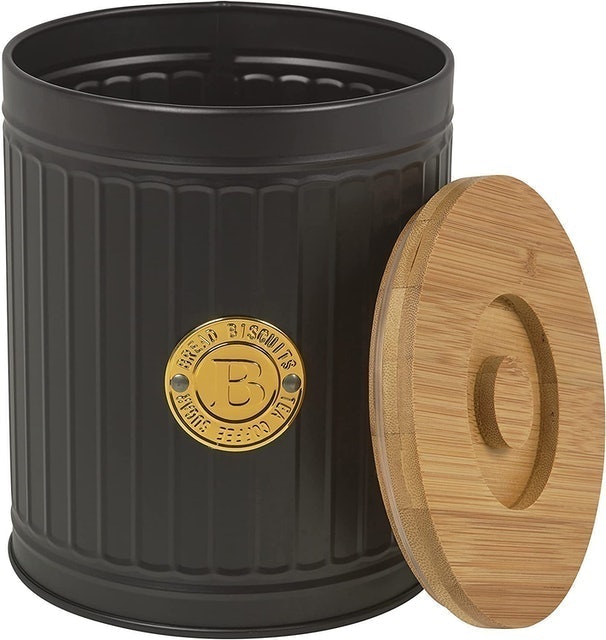 Black Biscuit Tin With Bamboo Lid 1