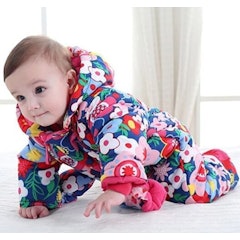 Baby Winter Hooded Romper Snowsuit With Gloves Booties