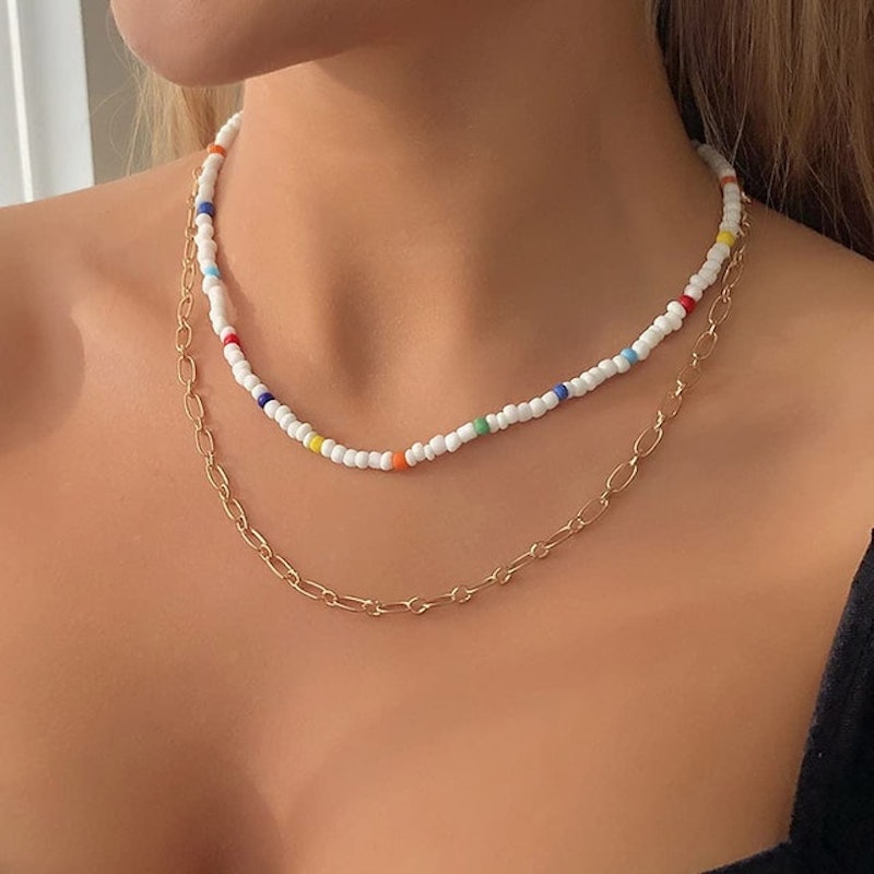 Boho Bead Necklace and Gold Chain 3