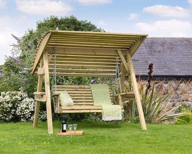 Avilés 2 Seat Wooden Garden Swing Chair  1