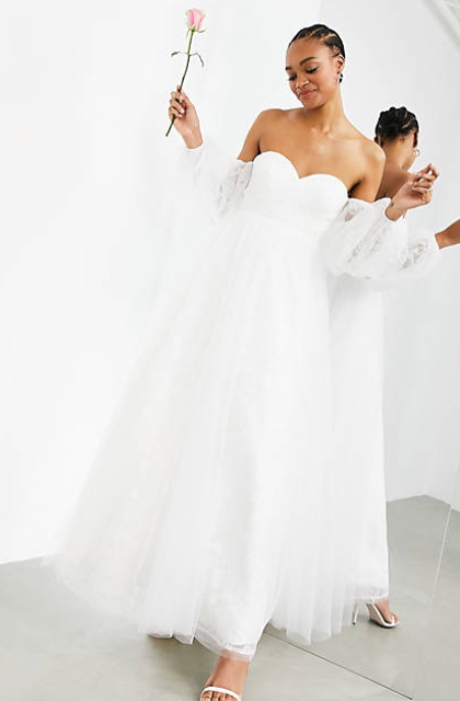 Mila Off Shoulder Embroidered Mesh Wedding Dress 1