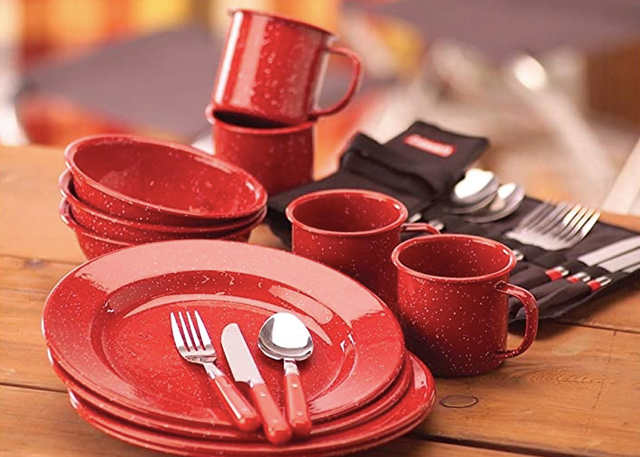 24-Piece Enamel Camping Dinnerware Set 2