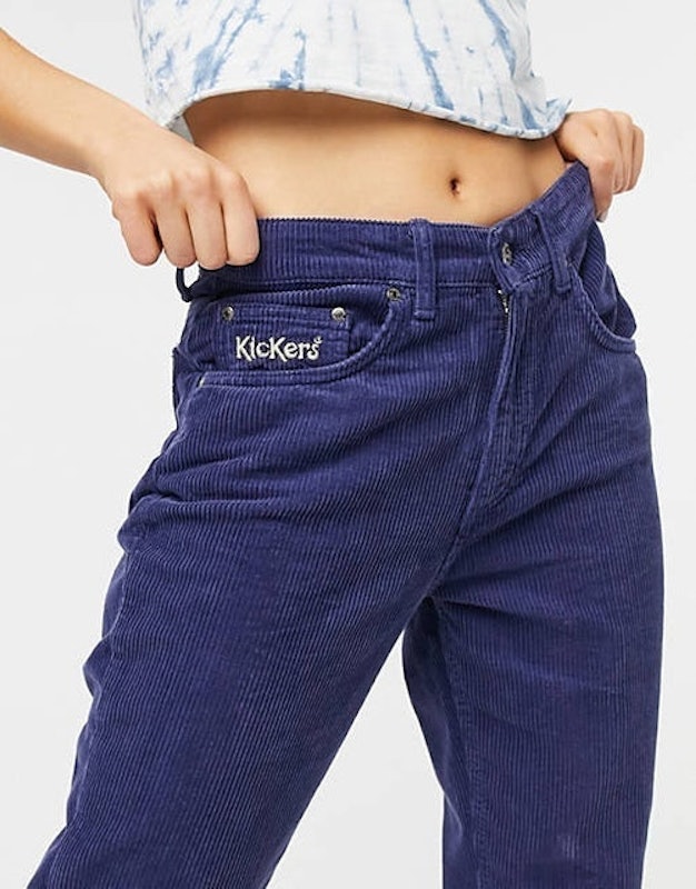 High Waist Slim Leg Cords in Blue 3