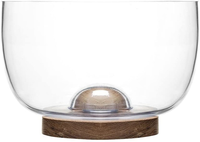 Large Oak and Glass Serving Bowl 1