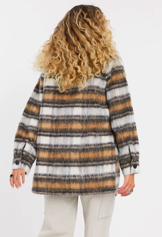 Longline Shacket in Brown Check 2