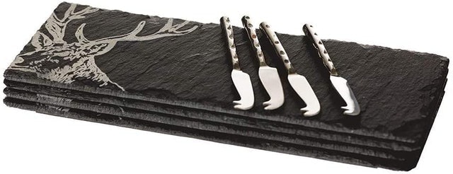 Mini Stag Etched Serving Boards & Cheese Knives Set 1