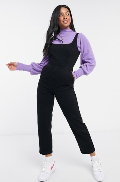 Square Neck Fitted Jumpsuit in Washed Black 1