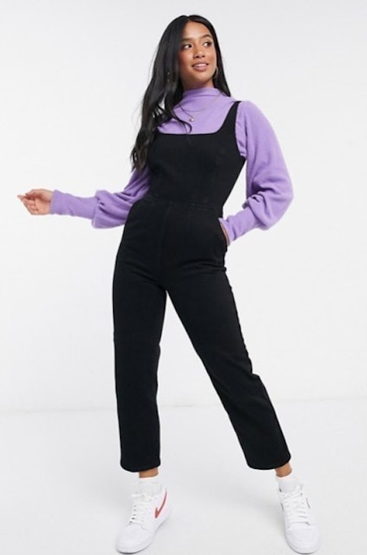 Square Neck Fitted Jumpsuit in Washed Black 1