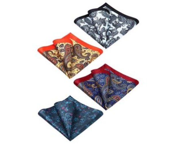 6. Hisdern Men’s Silk Floral Pocket Square Pack of 4 1
