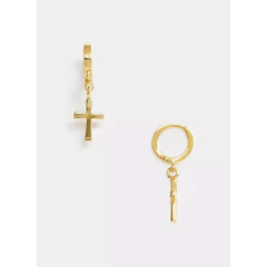 Sterling Silver Hoop Earrings With Crosses and 14k Gold Plate