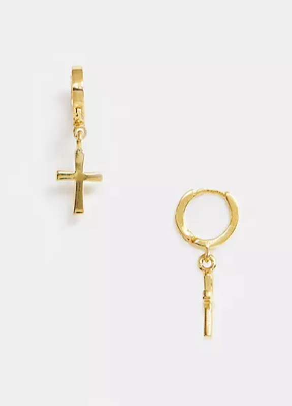 Sterling Silver Hoop Earrings With Crosses and 14k Gold Plate 1