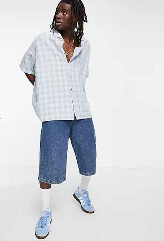 Super Oversized Revere Linen Shirt in Blue Check 3