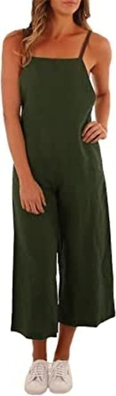 Women's Baggy Retro Strappy Khaki Jumpsuit 1