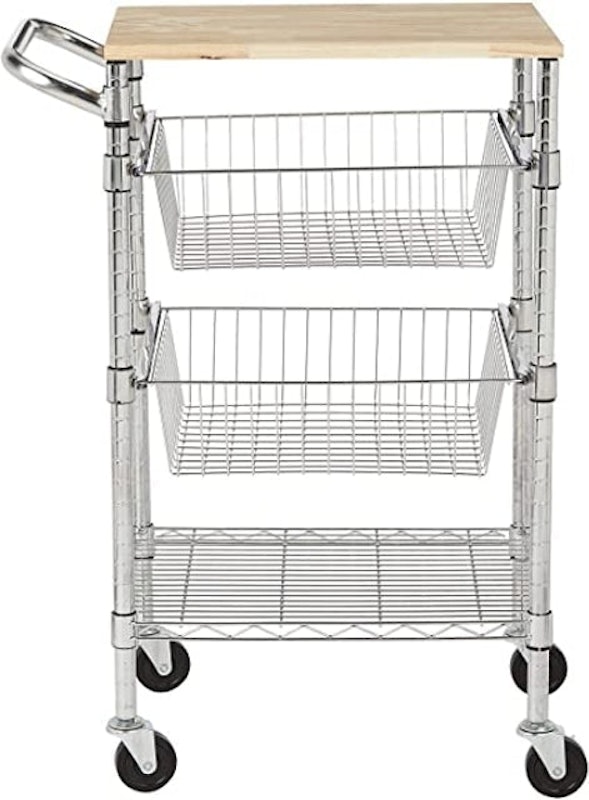 3-Tier Basket Cart with Wood Top 2
