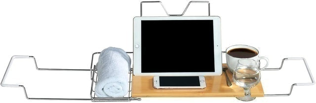 Stainless Steel and Bamboo Bathtub Caddy  2
