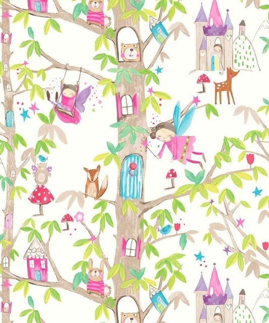 Imagine Fun Woodland Fairies White Wallpaper 1