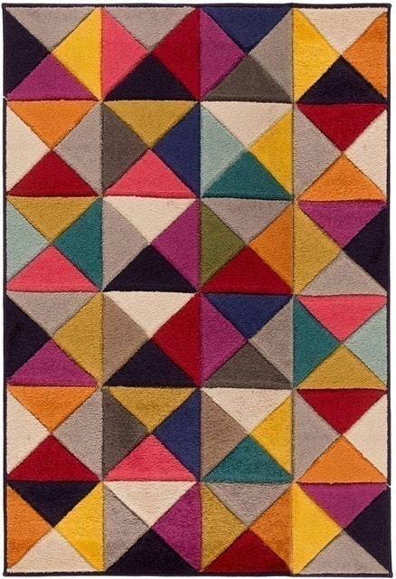 Handcarved Geometric Design Rainbow Multi Coloured Rug 1