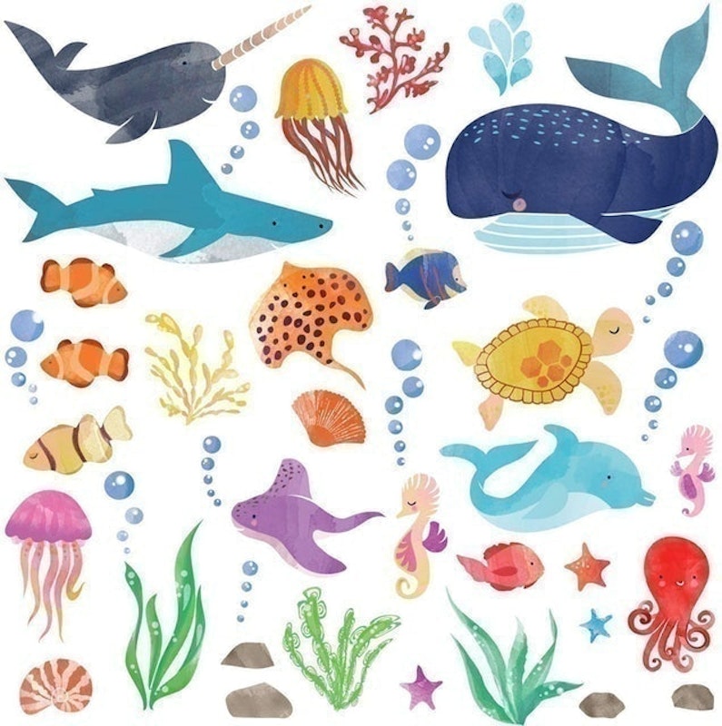 Watercolor Ocean Creatures Under The Sea Wall Decals 1