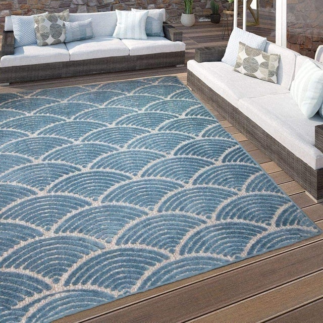 Modern Teal Blue Scandi Geometric Rug 1