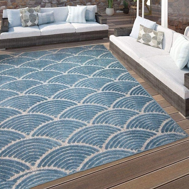 Modern Teal Blue Scandi Geometric Rug 1
