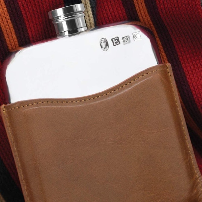 7. English Pewter Company Pewter Hip Flask with Brass Badge 2