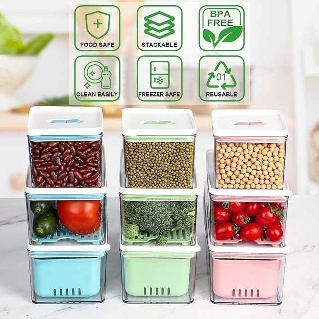 Fridge Storage Containers with Vented Lid and Removable Drain Tray 3