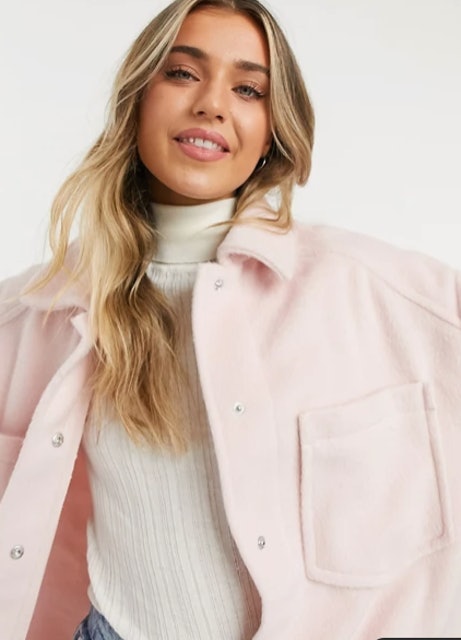 Brushed Longline Shacket in Pink 2