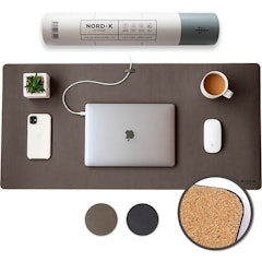 Cork and Vegan Leather Desk Mat With Cable Organiser