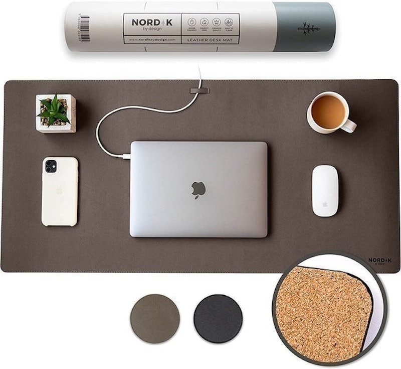 Cork and Vegan Leather Desk Mat With Cable Organiser 1