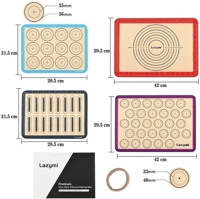 4 Piece Set Silicone Non-Stick Baking Mats Sheet with Measurement 2