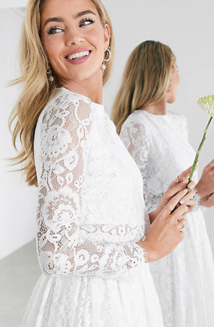 Grace Lace Long Sleeve Crop Top Maxi Wedding Dress 2
