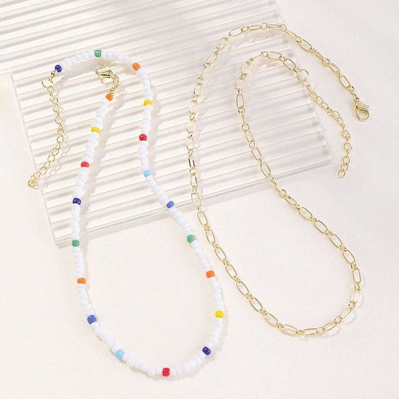 Boho Bead Necklace and Gold Chain 2