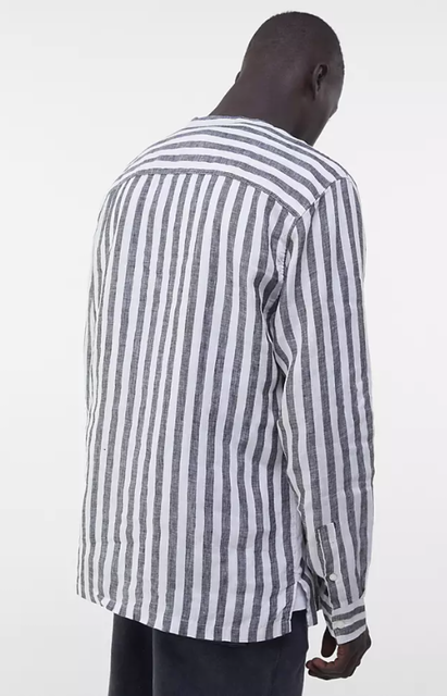 Linen Stripe Shirt With Grandad Collar 2