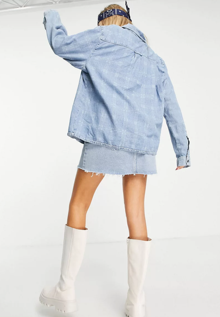 Oversized Denim Shirt in Denim Check 2