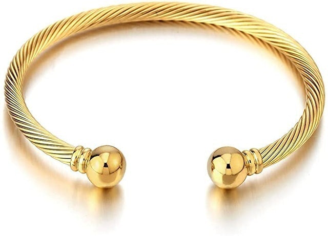 Stainless Steel Twisted Ball Cuff Bangle 1