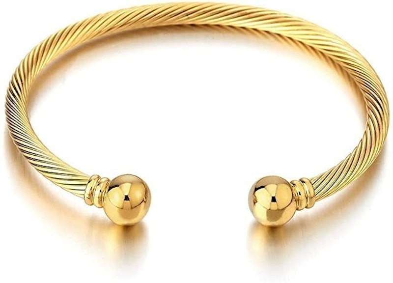 Stainless Steel Twisted Ball Cuff Bangle 1