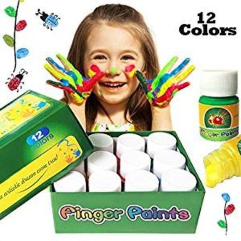 Funny Finger Painting Kit and Book,12 Color Washable Finger Drawing for  Toddlers