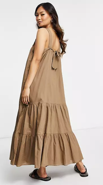 Organic Cotton Tiered Volume Maxi Dress in Brown 2