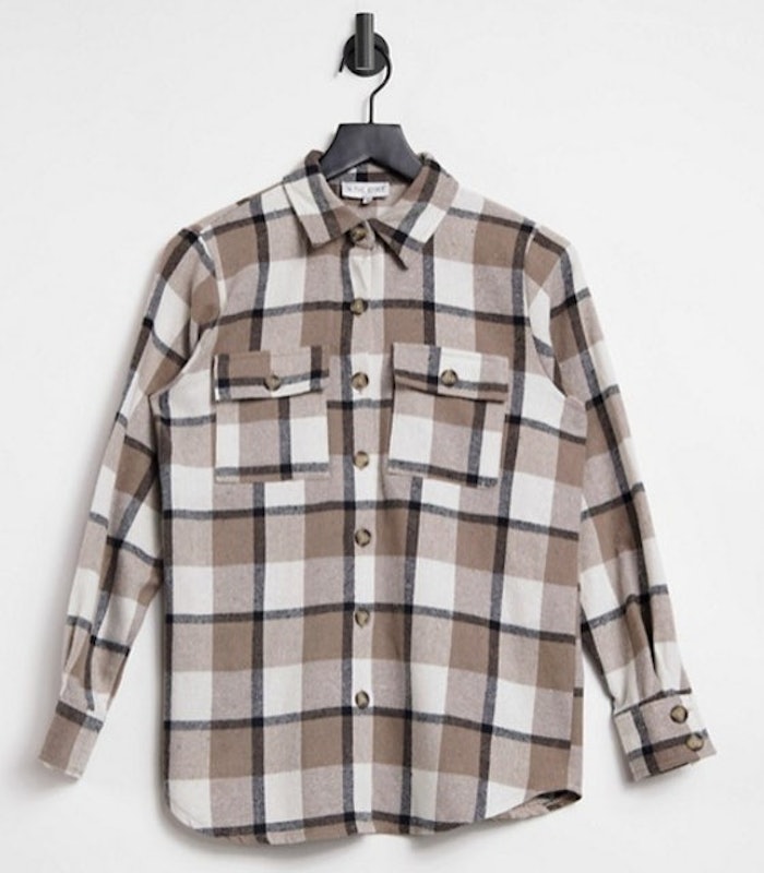 Exclusive Oversized Check Shirt in Cream 1