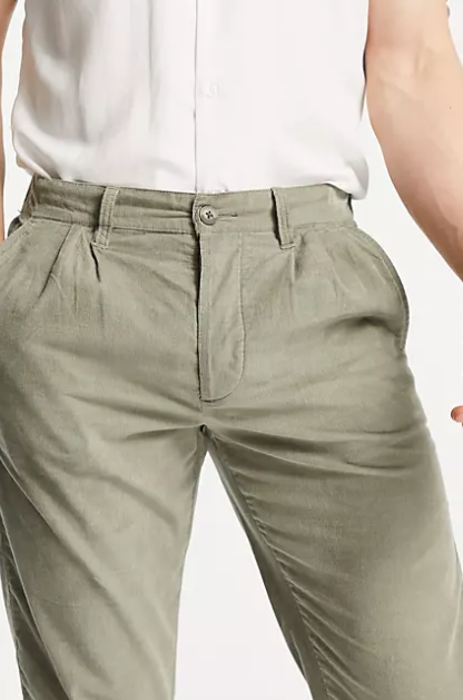 Cigarette Fit Trousers in Khaki Mini Cord 4