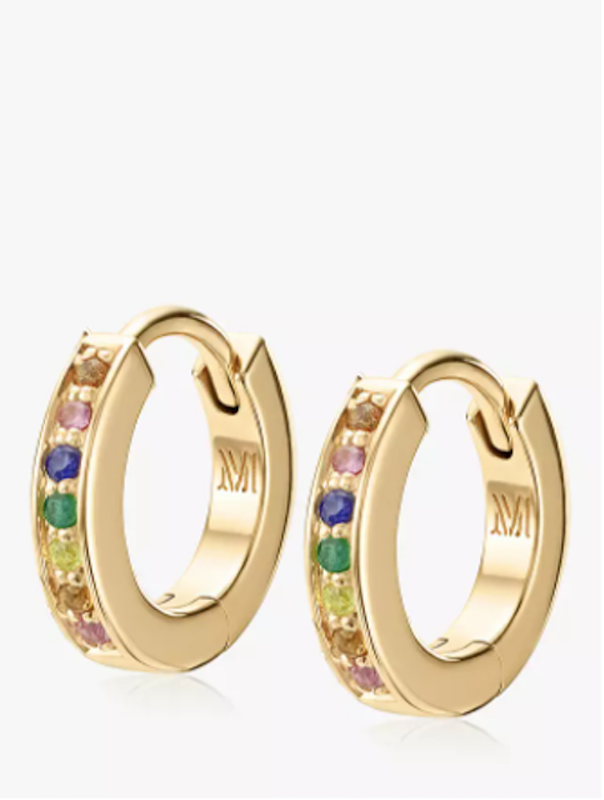 Skinny Multi Stone Hoop Earrings 1