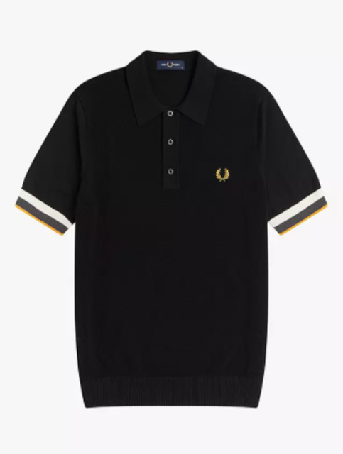 Striped Cuff Knitted Polo Shirt 1