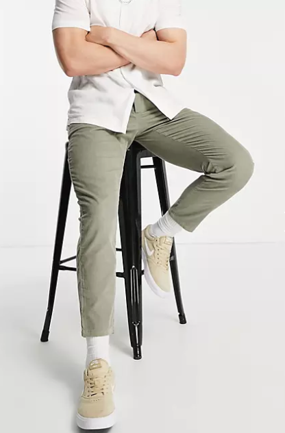Cigarette Fit Trousers in Khaki Mini Cord 1
